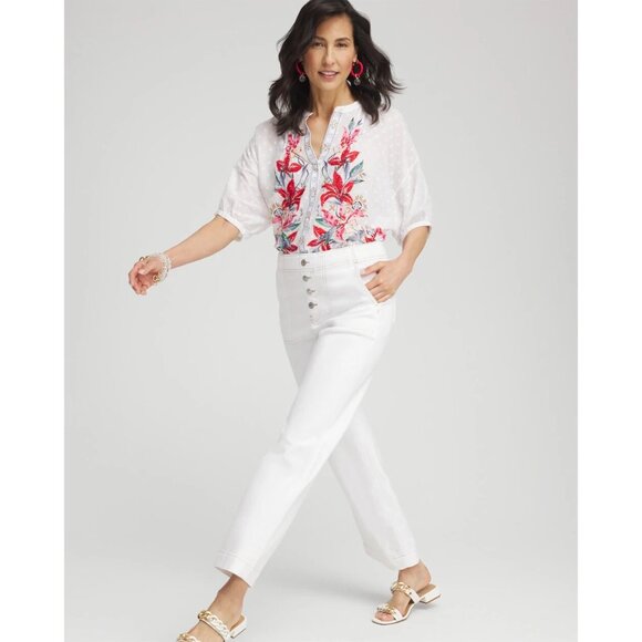 NWT Chico's Womens Petite Size 10 10P No Stain Pull-On Wide Leg Cropped Jean NEW - Picture 4 of 4